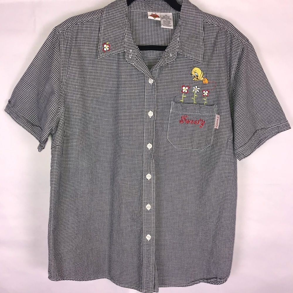Looney Tunes Plaid Short Sleeve Button Up Shirt